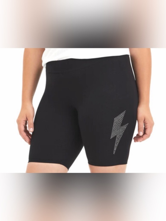 torrid Pants - Torrid Black High-Rise Bike Shorts with Rhinestone Lightning